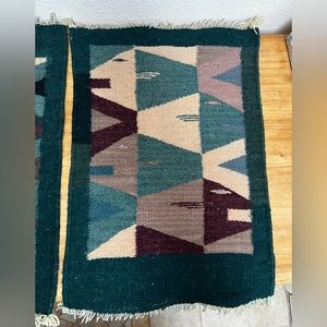 Pair Zapotec Handwoven Wool Fish Mexican Wall Hangings Tapestries